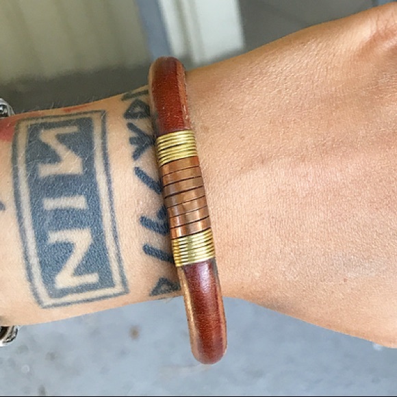 SOLD brown genuine leather copper wire bracelet - Picture 2 of 8